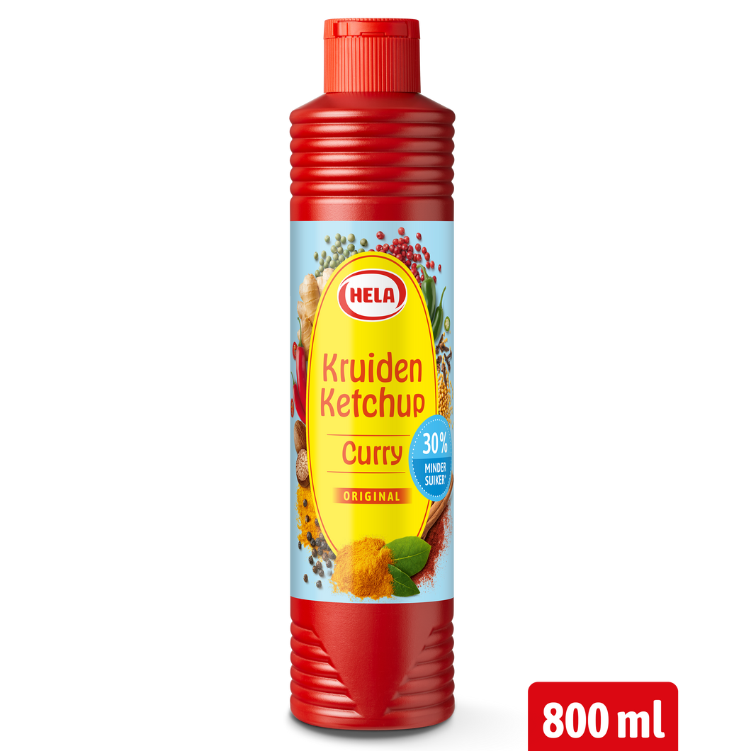 Hela Kruiden Ketchup Curry 30% minder suiker 800 ml
