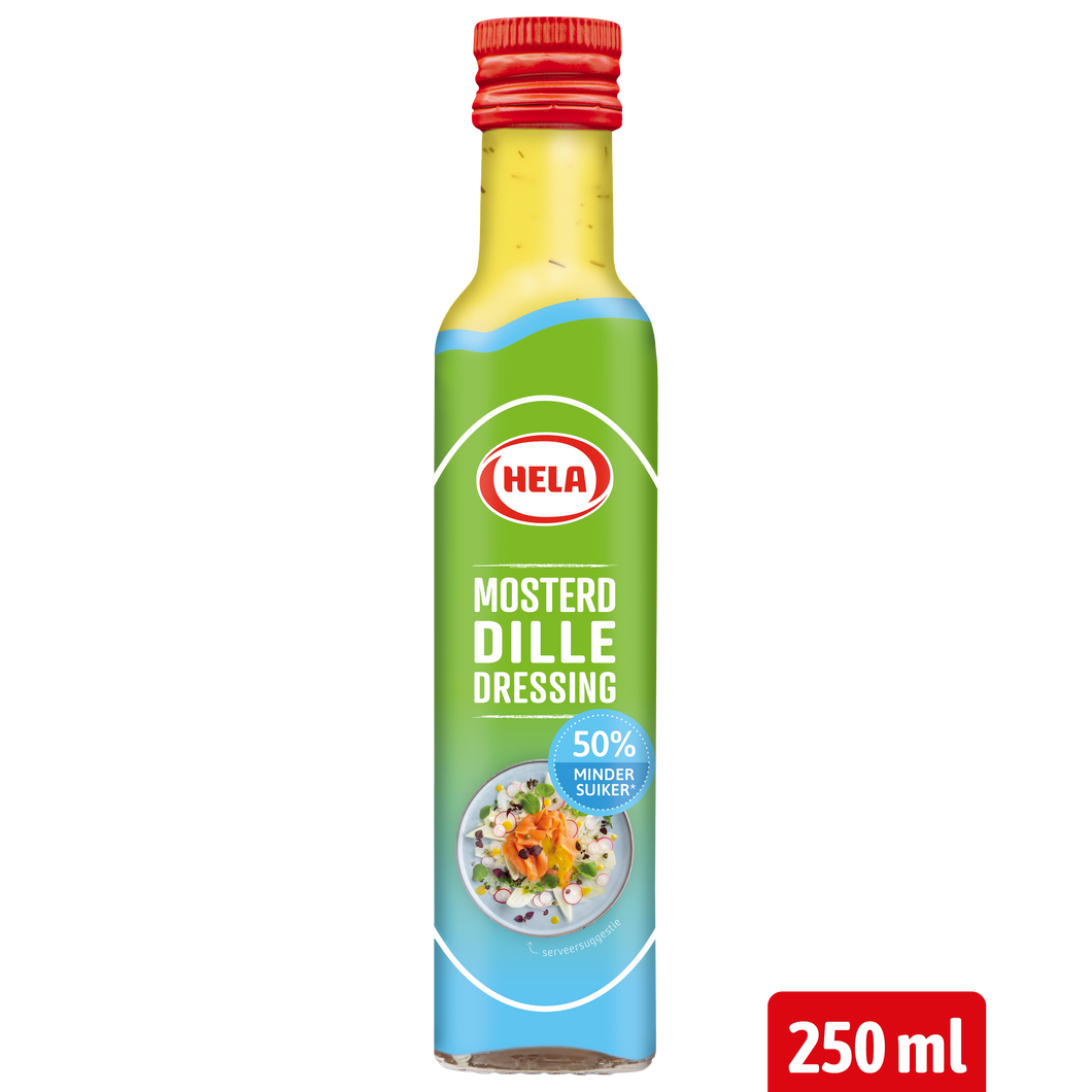 Hela Mosterd-Dille Dressing 50% minder suiker 250 ml
